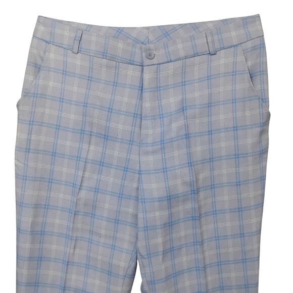 Suit Set Jacket and Pants Size Medium Light Blue Plaid One Button Closure Lined - Picture 9 of 12